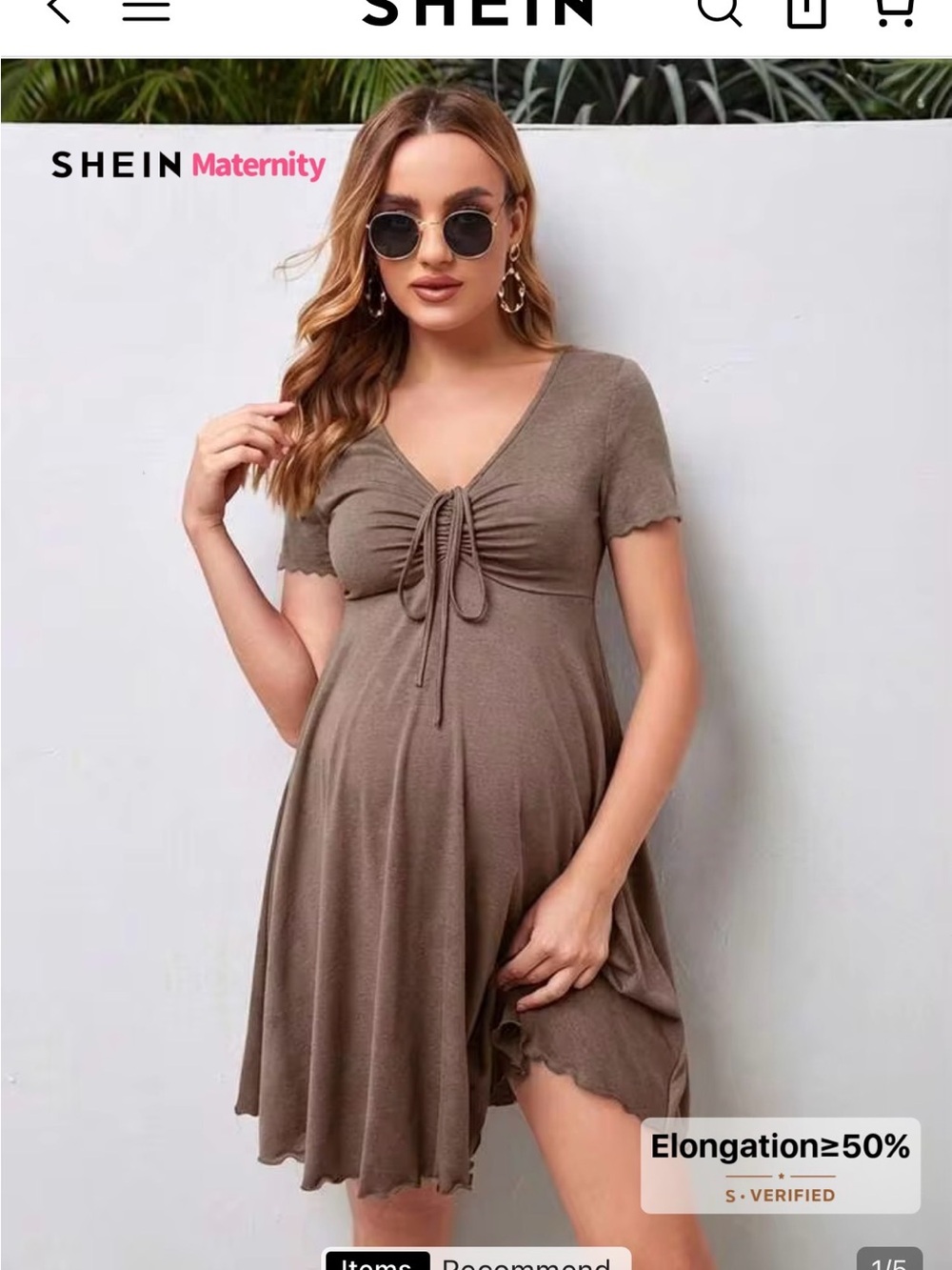 SHEIN Brown Tie-Front V-Neck Maternity Mini Dress